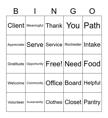 Volunteer Luncheon Bingo Card
