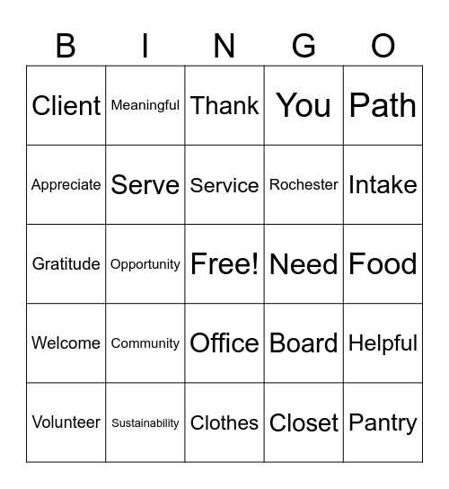 Volunteer Luncheon Bingo Card