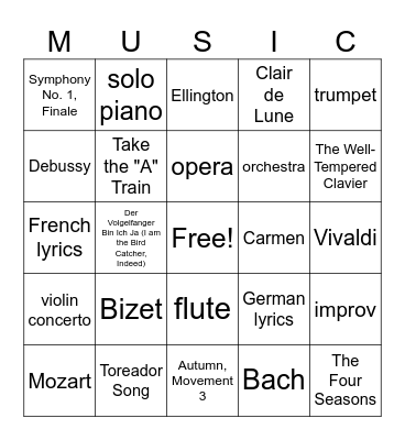Composer of the Month Bingo Card