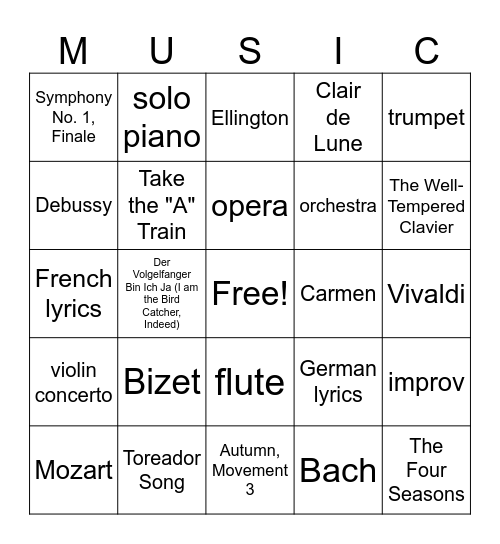 Composer of the Month Bingo Card