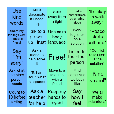 Conflict Resolution Bingo Card