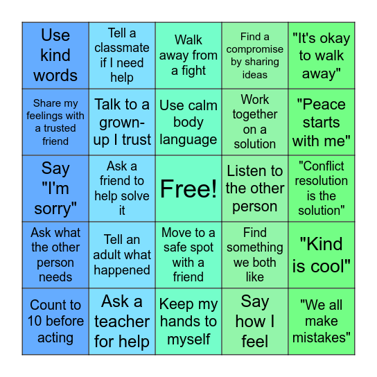 Conflict Resolution Bingo Card