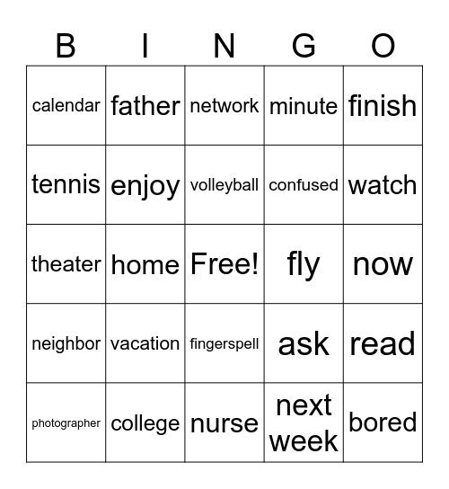 Untitled Bingo Card