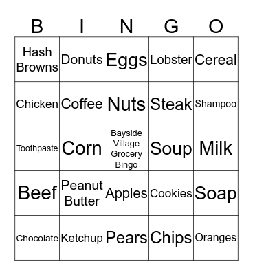 Bayside Village Grocery Bingo!!! Bingo Card