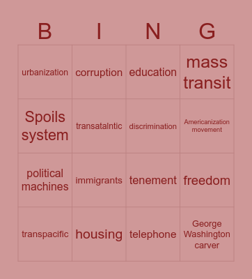 History Bingo Card