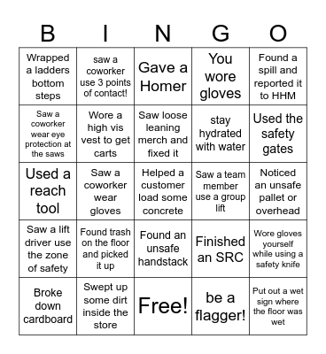 Safety Bingo Card