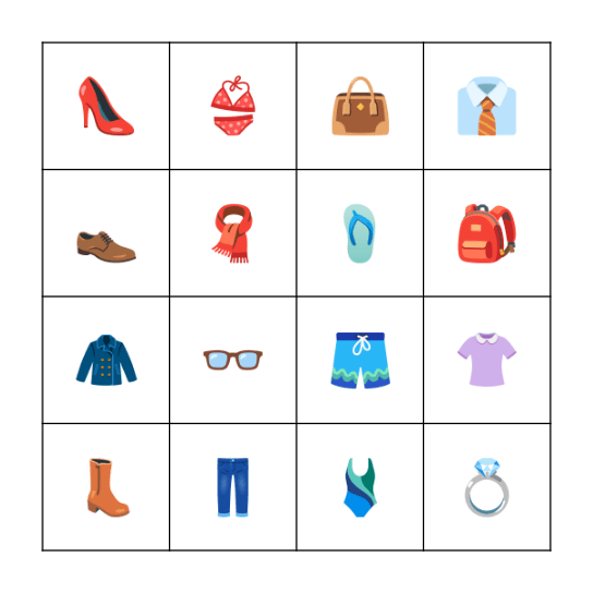 La Ropa Bingo Card