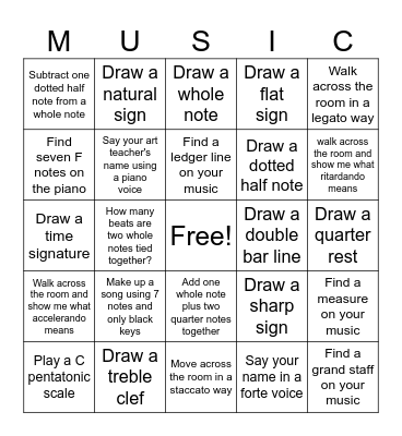 Level One and Two Bingo Card