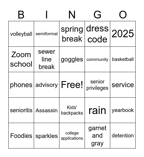 Senior Nostalgia Bingo Card