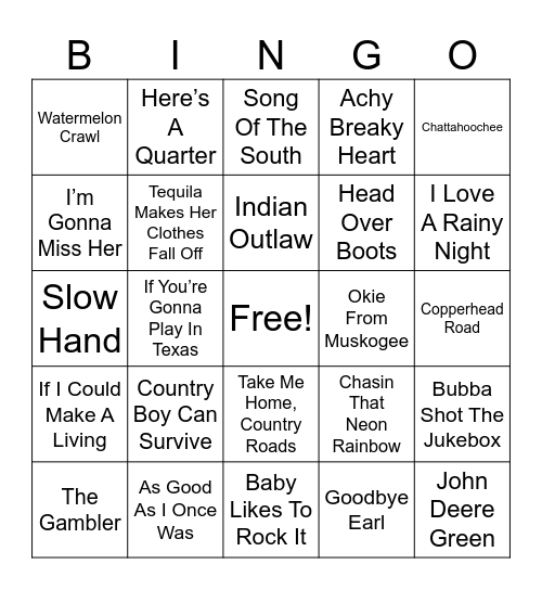 Music Bingo Classic Country 1 Bingo Card