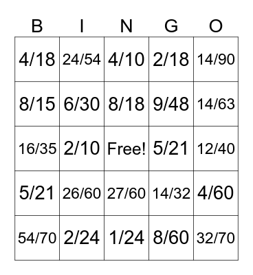 Multiplying Fractions Bingo Card