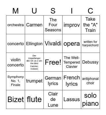 Composer of the Month Bingo Card