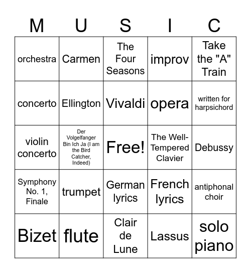 Composer of the Month Bingo Card