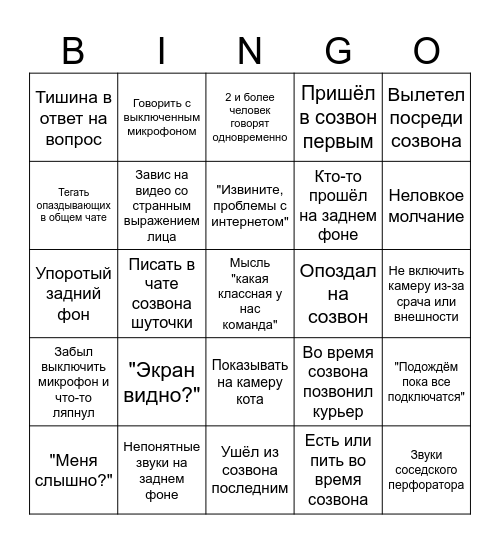 Бинго рабочих созвонов Bingo Card