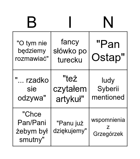 Rura bingo Card