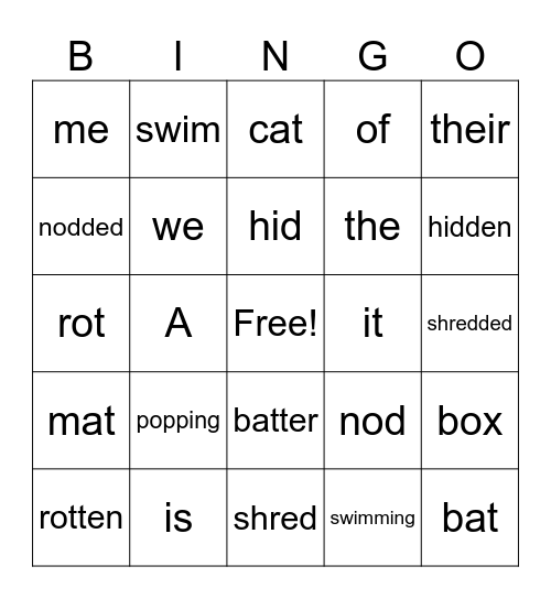 Spelling  Bingo Card