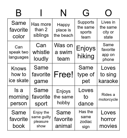 Find Your Twin Bingo Card