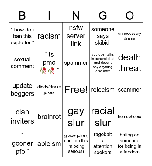 tsb general chat bingo card Bingo Card