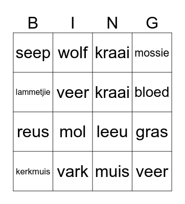 Vergelykings Bingo Card