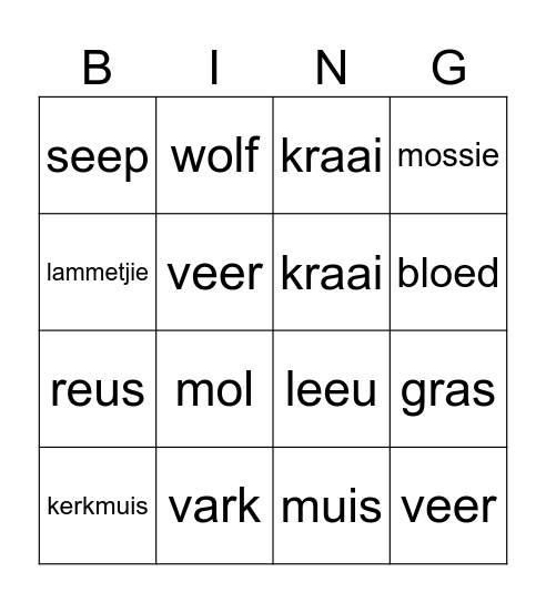 Vergelykings Bingo Card