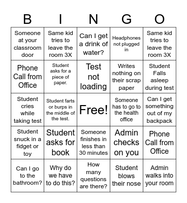 State Testing BINGO Card