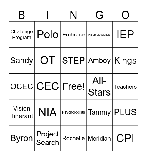OCEC Bingo Card