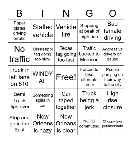 NOLA COMMUTING BINGO Card