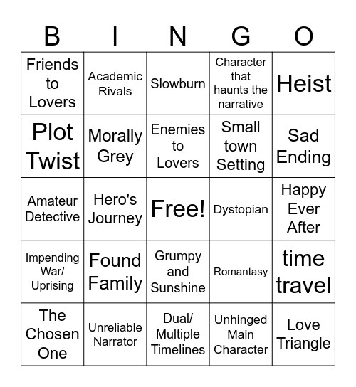 Book Trope Bingo Card