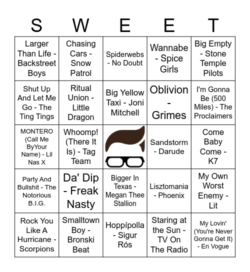 Sweet Avenue 4/15 Music Bingo Card