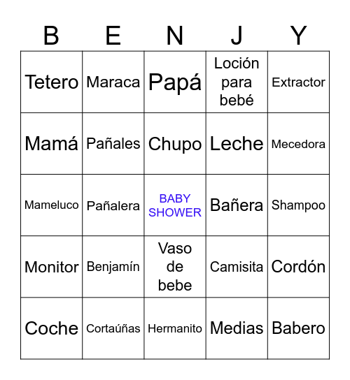BINGO BABY SHOWER Bingo Card