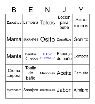 BINGO BABY SHOWER Bingo Card