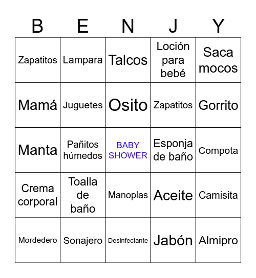 BINGO BABY SHOWER Bingo Card