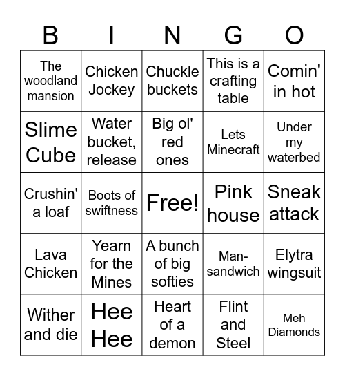 Minecraft Quotes to give children quizzes Bingo Card