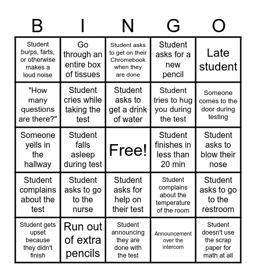 TCAP Bingo Card