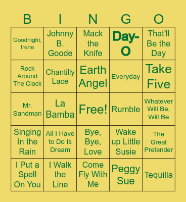 1950's Bingo Card