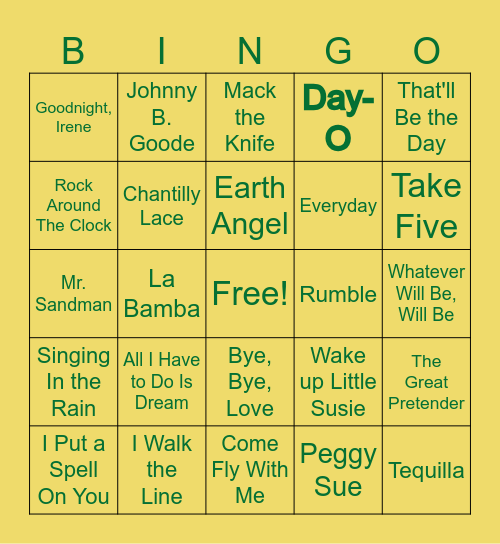 1950's Bingo Card