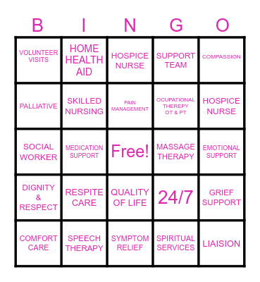 Overlook Home Health - Palliative - Hospice Bingo Card