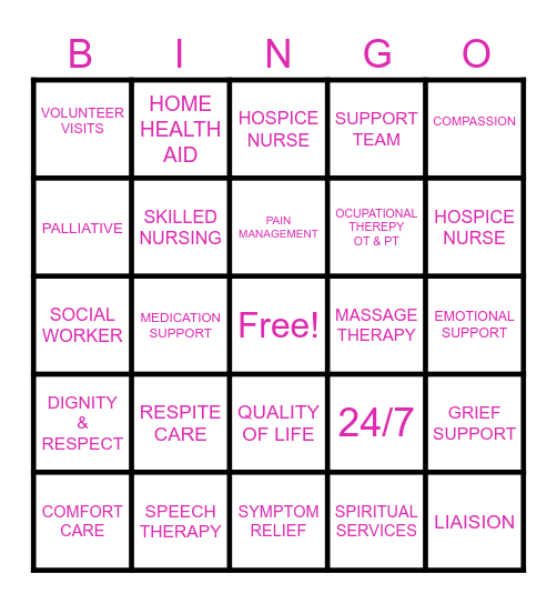 Overlook Home Health - Palliative - Hospice Bingo Card