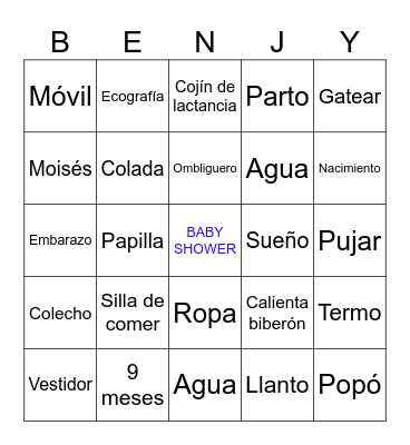 BINGO BABY SHOWER Bingo Card