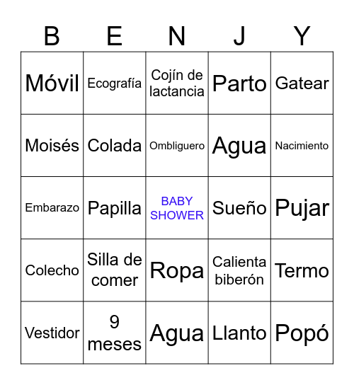 BINGO BABY SHOWER Bingo Card