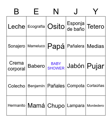 BINGO BABY SHOWER Bingo Card