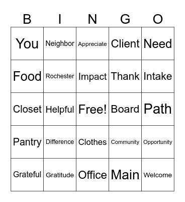 Volunteer Appreciation Bingo Card