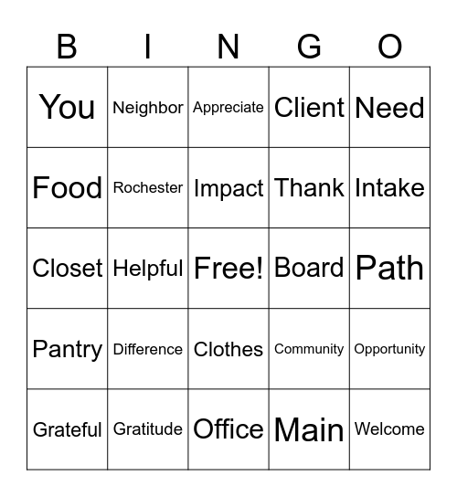 Volunteer Appreciation Bingo Card
