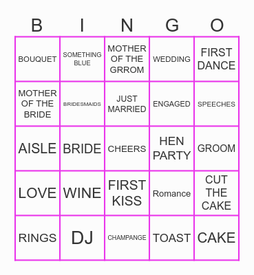 Sophie's Hen Party Bingo Card