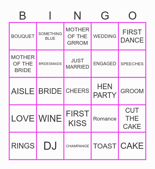 Sophie's Hen Party Bingo Card