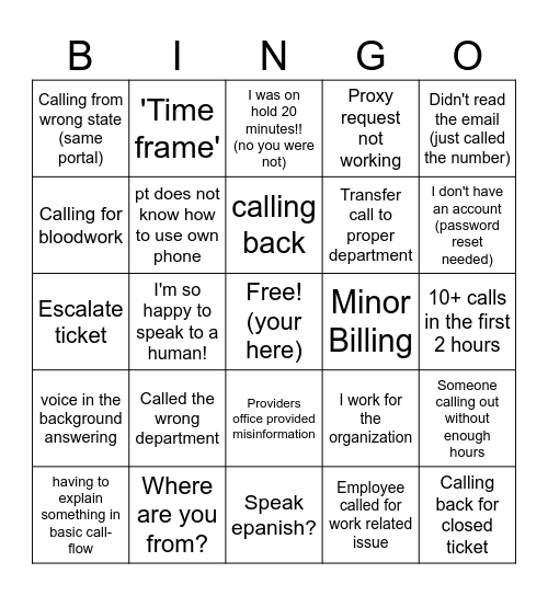 PT Medical IT Bingo Card