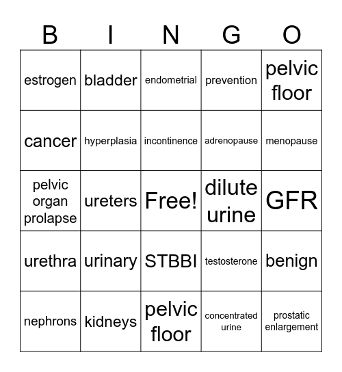 genitourinary system Bingo Card