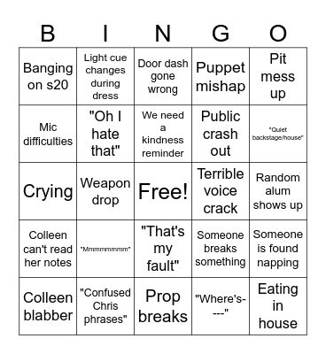 Tech/dress Bingo Card