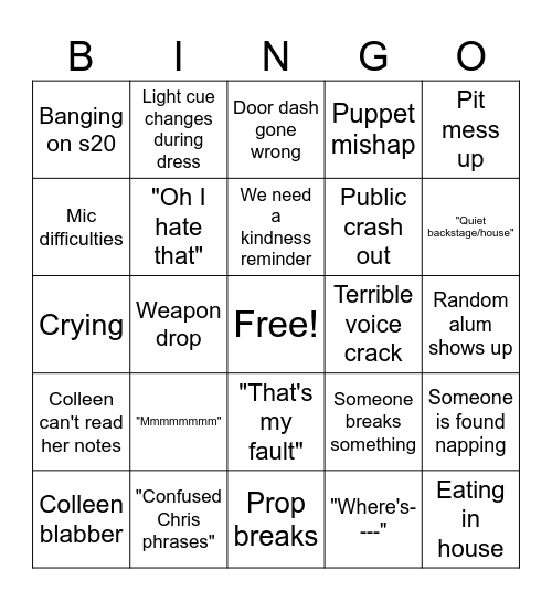Tech/dress Bingo Card