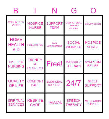 Overlook Home Health - Palliative - Hospice Bingo Card